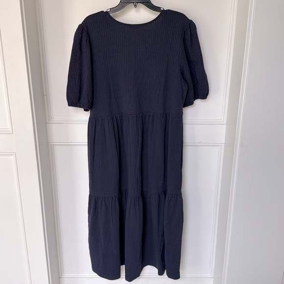 BODEN Jersey Seersucker Midi Cotton Dress V Neck Navy Blue US 12 Regular Large - Picture 9 of 10